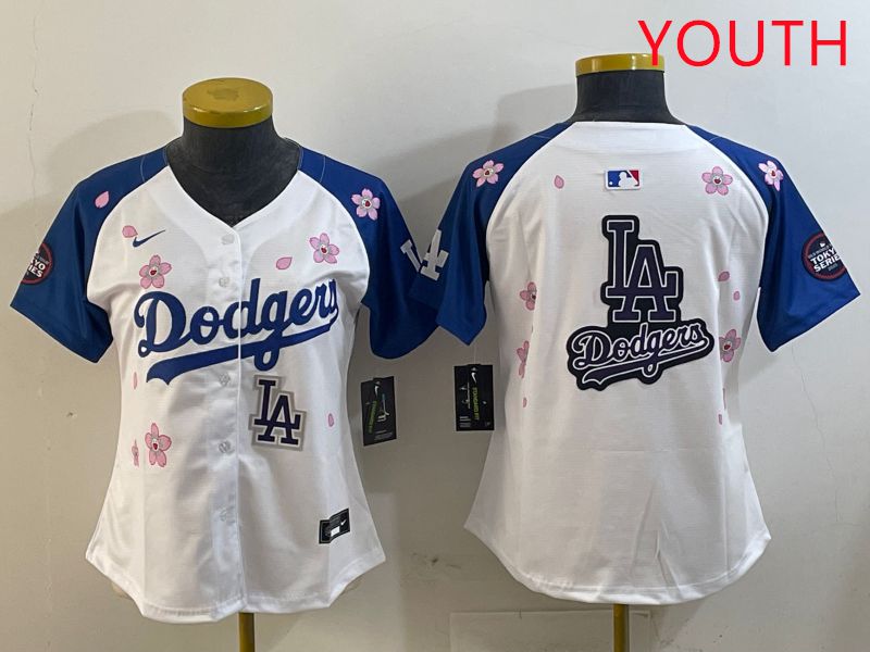 Youth Los Angeles Dodgers Blank White Blue Sakura Edition 2025 Nike MLB Jersey style 23